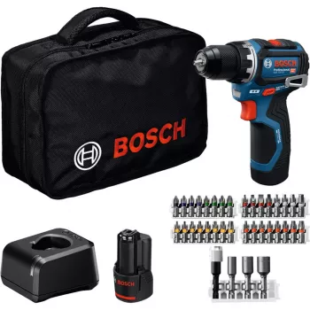 Bosch Professional GSR 12V-32 Akumuliatorinis Gręžtuvas-Suktuvas (12V, 2x 2.0Ah Li-Ion, 36 dalių priedų rinkinys, dėklas, mėlynas/juodas)