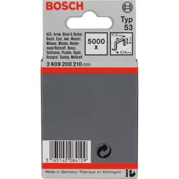 Bosch Type 53 smulkios vielos segtukai 11,4 x 0,74 x 8 mm, cinkuotas plienas, 5000 vnt. (2609200210)