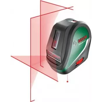 Bosch Universal Level 3 kryžminio linijinio lazerio nivelyras su svambalo taškais, 10 m nuotolis, raudonas spindulys, ±0,5 mm/m tikslumas, automatinis savaiminis išsilyginimas, 1/4 colio trikojo sriegis, 4x AA baterijos 0603663904