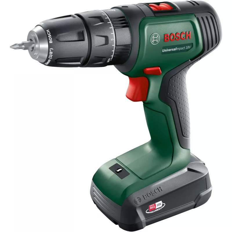 BOSCH UniversalImpact 18V belaidis smūginis gręžtuvas (žalia/juoda, 2x1.5Ah Li-Ion, 241 dalies rinkinys)
