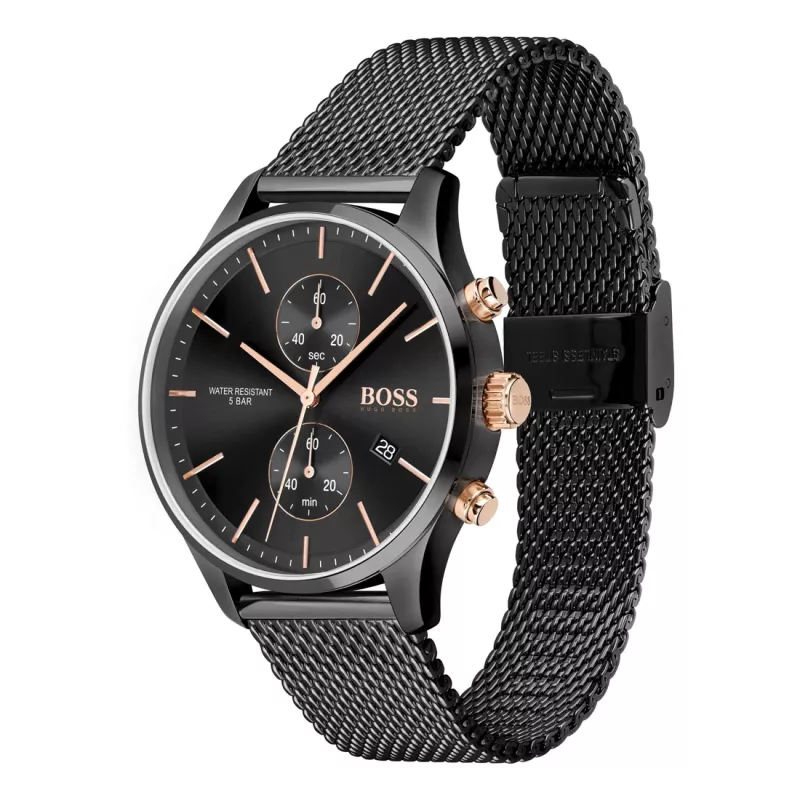 BOSS Hero vyrų kvarcinis chronografinis laikrodis 1513811 42 mm nerūdijantis plienas mėlynas ciferblatas