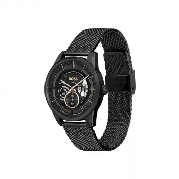 BOSS Vyrų Chronografinis Laikrodis Velocity 42mm Mėlynas Ciferblatas Nerūdijančio Plieno Tinklelis 1514035