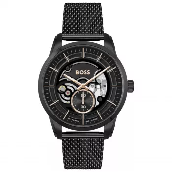 BOSS Vyrų Chronografinis Laikrodis Velocity 42mm Mėlynas Ciferblatas Nerūdijančio Plieno Tinklelis 1514035