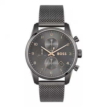 BOSS Vyriškas Laikrodis 1513837 Skymaster Chronografas Mėlynas Ciferblatas Nerūdijantis Plienas 44mm