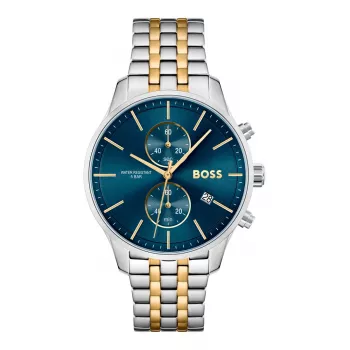 BOSS Vyriškas Laikrodis 1513976 (42 mm) – Mėlynas Ciferblatas, Ruda Odinė Apyrankė