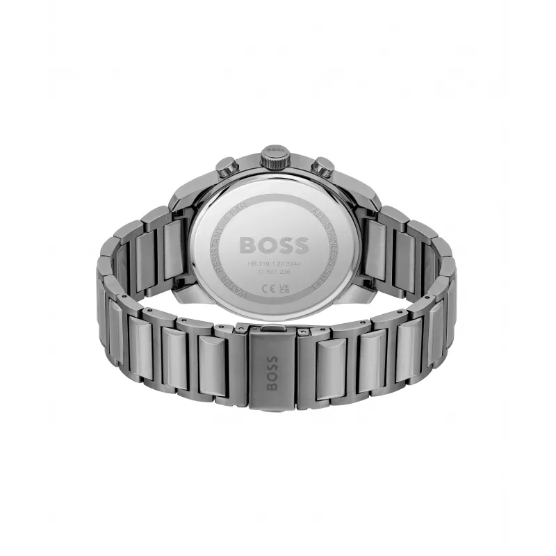 BOSS Vyriškas Laikrodis 1514005 44mm Nerūdijančio Plieno Korpusas Mėlynas Ciferblatas Rudo Odos Dirželis Chronografas Kvarcinis