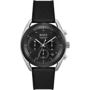Vyriškas laikrodis BOSS 1514091 44mm mėlynas ciferblatas rudo odinio dirželio chronografas kvarcinis