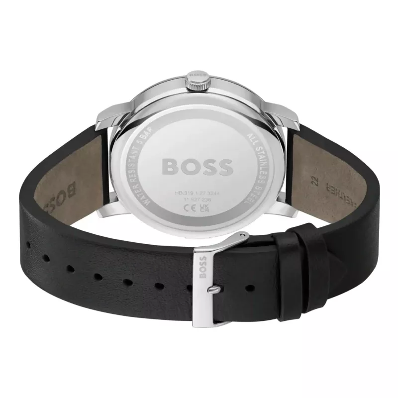BOSS Vyriškas laikrodis 1514125 Velocity Quartz Chronograph 44 mm Mėlynas ciferblatas Rudo odos dirželis