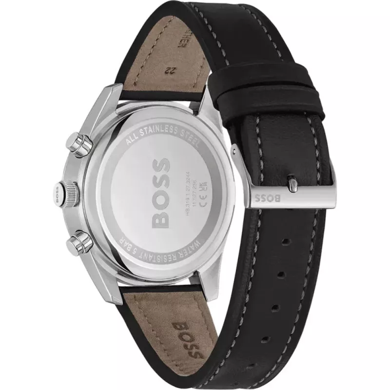 BOSS Vyriškas Laikrodis 1514147 44mm Nerūdijančio Plieno Mėlynu Ciferblatu Chronografas