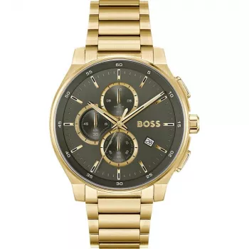 Vyriškas laikrodis BOSS 1514190 44mm mėlynas ciferblatas ruda odinis dirželis chronografas kvarcinis