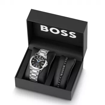 BOSS Vyriškas Laikrodis 1570180 41mm Nerūdijančio Plieno Korpusas Juodas Odinis Dirželis Analoginis Kvarcinis