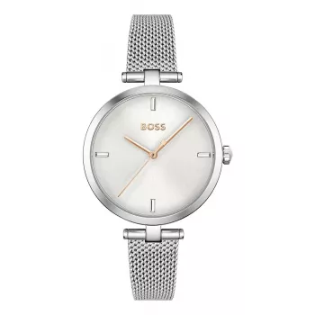 BOSS moteriškas laikrodis 1502653 32mm nerūdijančio plieno tinklelio apyrankė sidabrinis