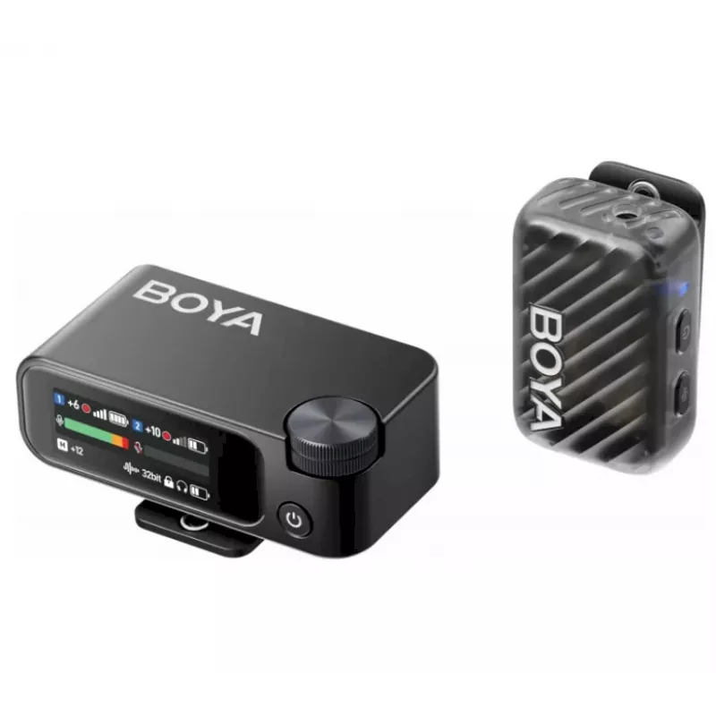 BOYA BOYAMIC 2-02 Belaidė Mikrofonų Sistema 2,4GHz, AI Triukšmo Slopinimas, 2 Imtuvai + 1 Siųstuvas (USB-C) Juoda