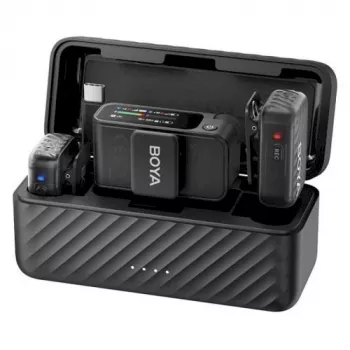 BOYA BOYAMIC 2-02 Belaidė Mikrofonų Sistema 2,4GHz, AI Triukšmo Slopinimas, 2 Imtuvai + 1 Siųstuvas (USB-C) Juoda