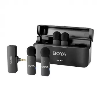BOYA BY-V4 Belaidė mikrofono sistema 2,4GHz su 4 siųstuvais ir 1 imtuvu (3,5mm jungtis) Juoda