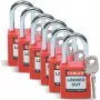 Brady Lockout Safety Padlock Set, Nailono korpusas, Plieninis lankas, Skirtingi raktai, Raudona, 6 vnt. (051339)