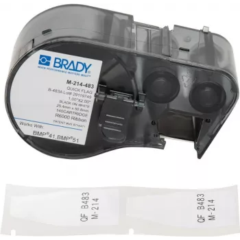 Brady M-214-483 savaiminio laminavimo vinilo laidų ir kabelių etiketės, baltos, 21,34 x 48,77 mm, terminio perkėlimo, 100 vnt. pakuotėje