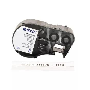 BRADY M4C-187-342 Termosusitraukianti žymeklio kasetė – baltas vamzdelis su juodu spaudu, 2,13 m ritinys, suderinama su BMP41/BMP51/BMP53/M511