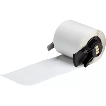 Brady M6-78-427-AW savaiminio laminavimo vinilo apvyniojimo etiketės, baltos/permatomos, 38,1 mm x 38,1 mm, skirtos BMP41/51/53, 250 vnt. kasetėje