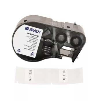 Brady besisukančios savaime laminuojančios vinilo etiketės laidų ir kabelių žymėjimui, baltos, 25,4 mm x 13,7 m