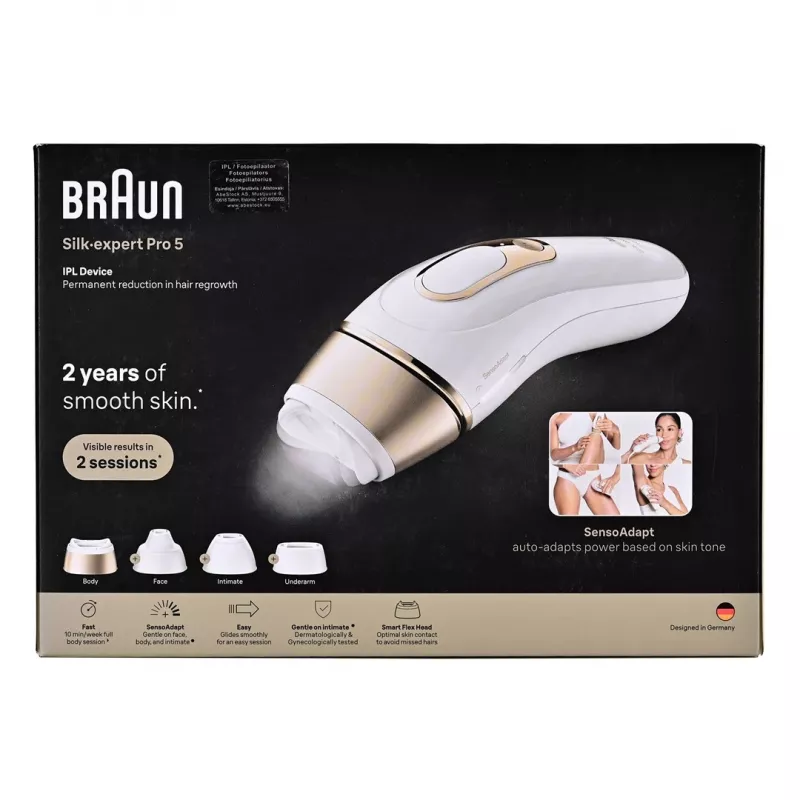 Braun IPL Plaukų šalinimo prietaisas PL5431 su SensoAdapt odos atspalvio jutikliu, 400 000 blyksnių, 10 intensyvumo lygių, maitinamas iš tinklo, baltas
