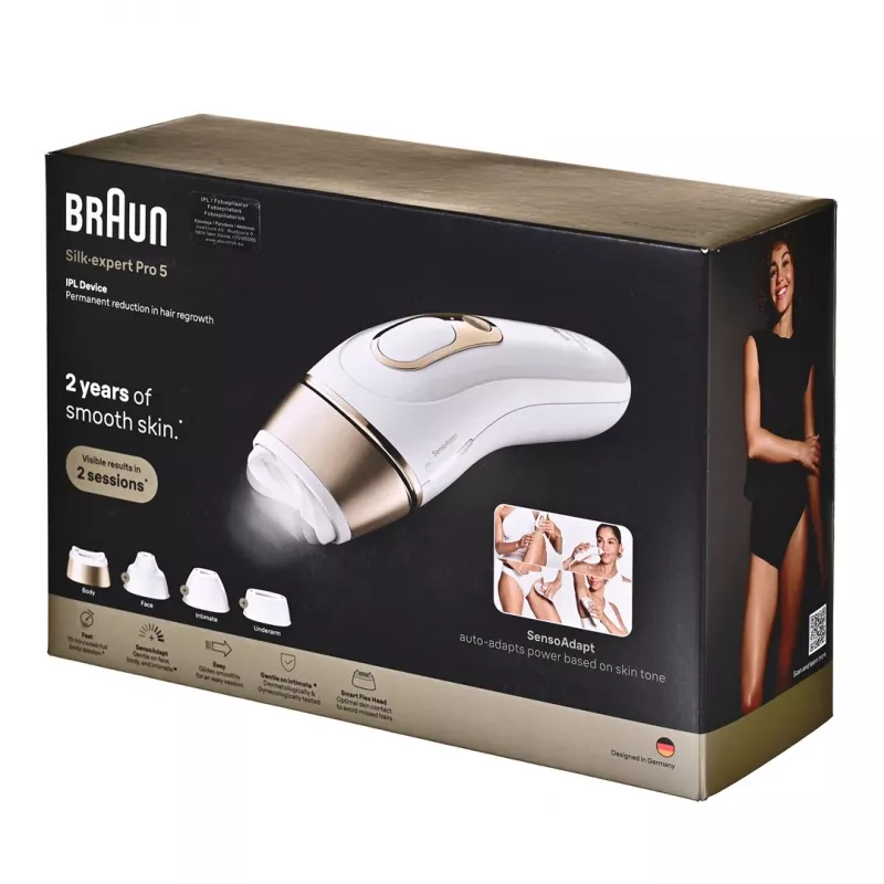 Braun IPL Plaukų šalinimo prietaisas PL5431 su SensoAdapt odos atspalvio jutikliu, 400 000 blyksnių, 10 intensyvumo lygių, maitinamas iš tinklo, baltas