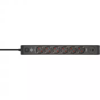 BRENNENSTUHL 6-ių lizdų ilgintuvas su 1x USB-C, 1x USB-A, apsauga nuo viršįtampių 13 500 A, 2 m laidas, juoda/antracitas