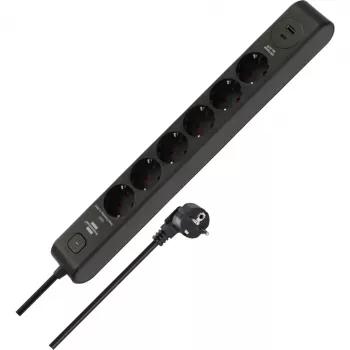 BRENNENSTUHL 6-ių lizdų ilgintuvas su 1x USB-C, 1x USB-A, apsauga nuo viršįtampių 13 500 A, 2 m laidas, juoda/antracitas