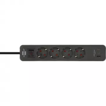 Brennenstuhl Ecolor prailgintuvas 4 kištukiniai lizdai su 2x USB-C, 1x USB-A, 1,5 m kabeliu, apsauginiu jungikliu, juoda/antracitas