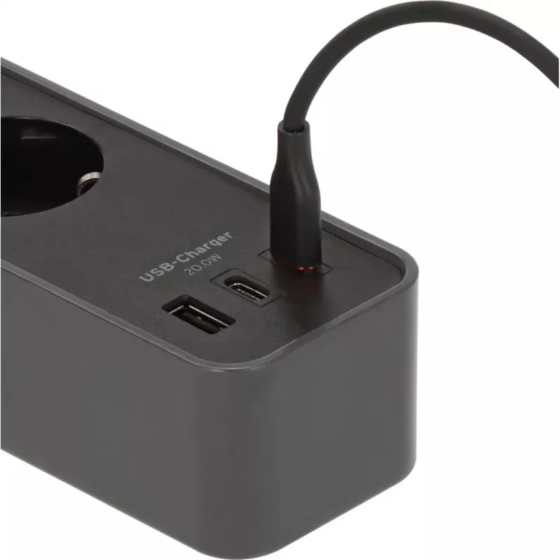 Brennenstuhl Ecolor prailgintuvas 4 kištukiniai lizdai su 2x USB-C, 1x USB-A, 1,5 m kabeliu, apsauginiu jungikliu, juoda/antracitas