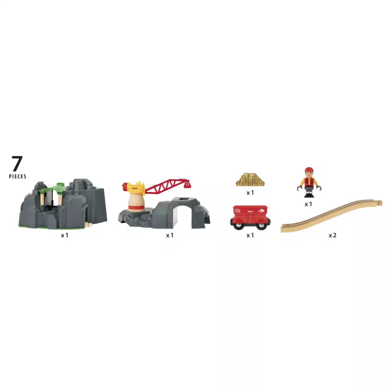 BRIO World kranas ir kalnų tunelis medinis geležinkelio rinkinys