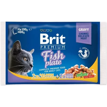 BRIT Premium Cat Fish Plate – šlapias kačių maistas, filė padaže, 4 x 100 g pakeliai