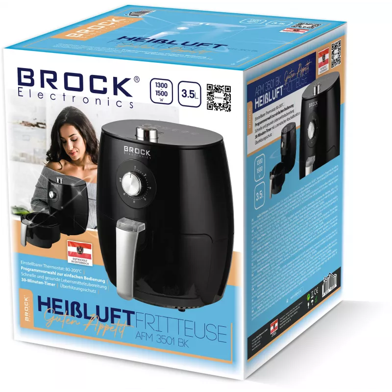 Brock AFM 3501 BK oro gruzdintuvė 3,5L 1300-1500W juoda skaitmeninė su krepšeliu