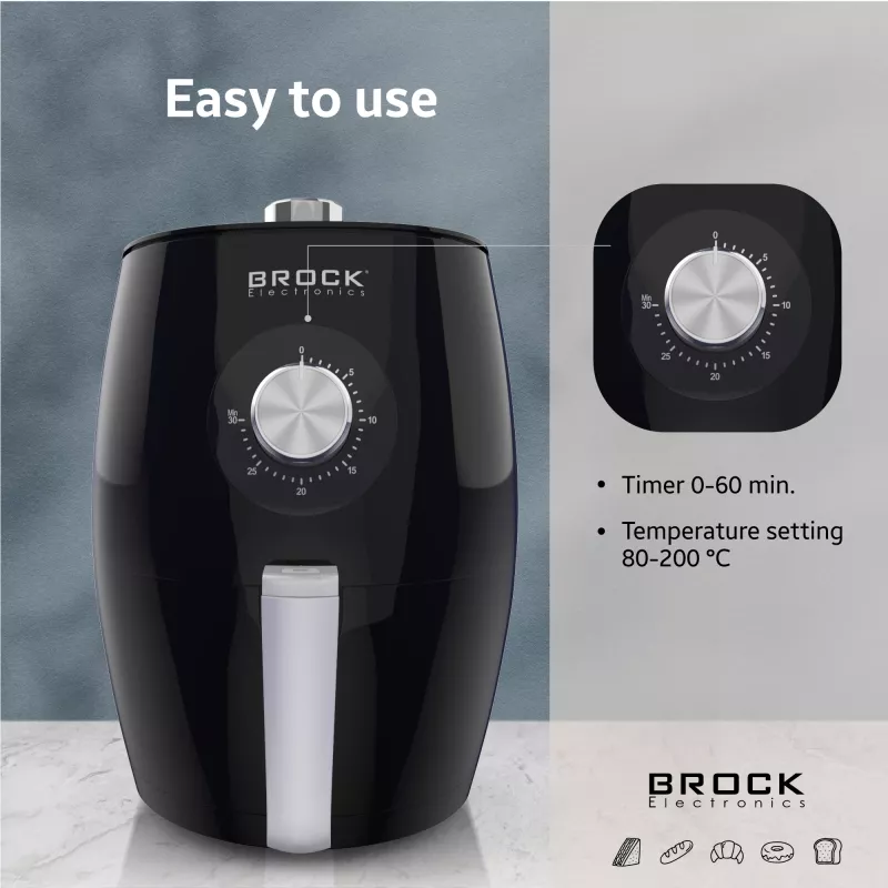 Brock AFM 3501 BK oro gruzdintuvė 3,5L 1300-1500W juoda skaitmeninė su krepšeliu
