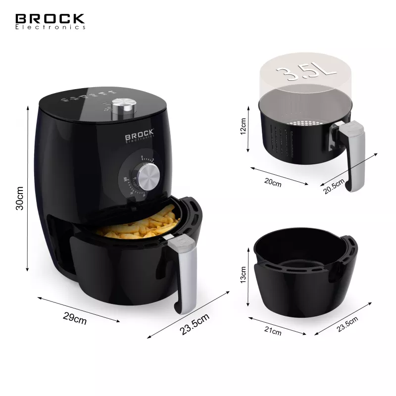 Brock AFM 3501 BK oro gruzdintuvė 3,5L 1300-1500W juoda skaitmeninė su krepšeliu