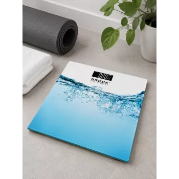 Brock BS 005 skaitmeninės vonios svarstyklės su grūdinto stiklo platforma, 180 kg talpa, 100 g tikslumu, automatinis įsijungimas/išsijungimas, baterijos pridėtos