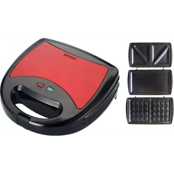 Brock SSM 2003 RD 3 in 1 sumuštinių keptuvė, vaflių keptuvė ir grilis, 750 W, juoda/raudona