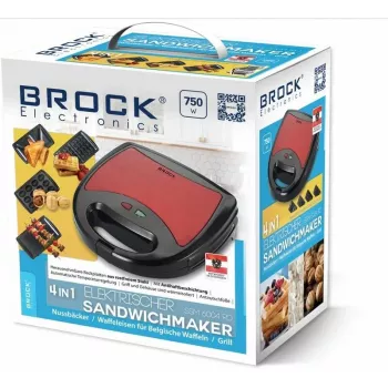 Brock SSM 6004 RD 4-in-1 sumuštinių/riešutų/vaflių keptuvė ir grilis 750 W, raudona