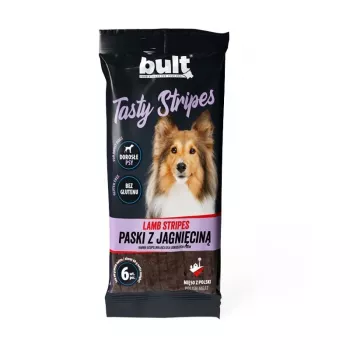 BULT Tasty Stripes ėriukienos skanėstai šunims – minkštos ir kramtomos ėriukienos juostelės, 6 vnt. (80 g)