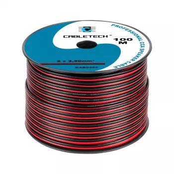 CABLETECH CCA garsiakalbių laidas 2,5 mm² juodas-raudonas, 2 gyslų, plokščias, ritėje