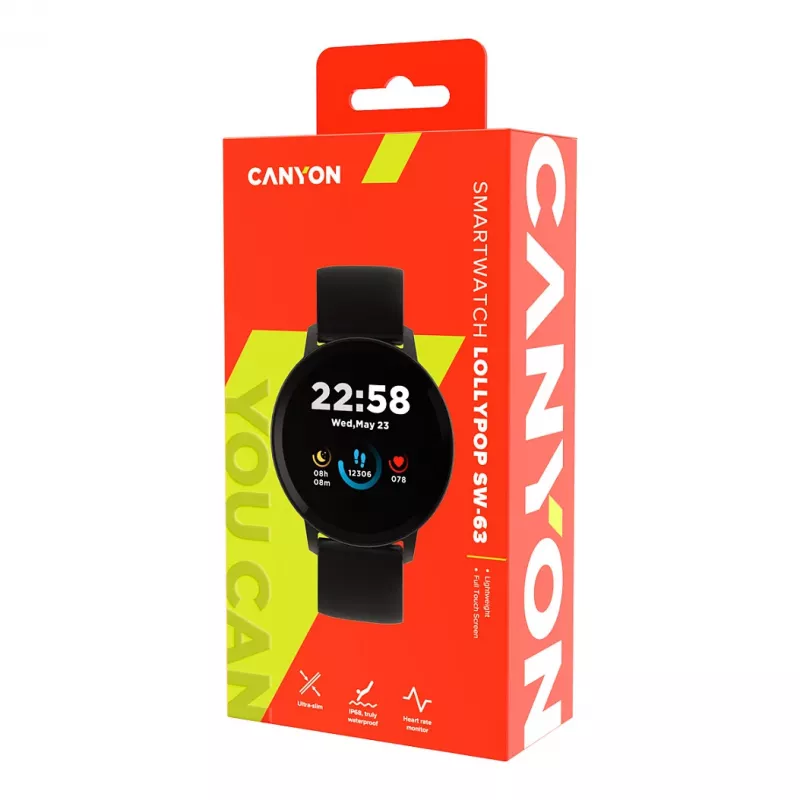 CANYON Lollypop SW-63 Smart Watch, 1,3 inch IPS Full Touch Screen, Round, IP68, Multi-Sport, BT 5.0