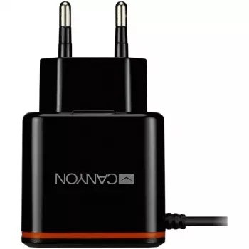 Canyon sieninis įkroviklis su USB Type-C laidu, 2.1A, juodas