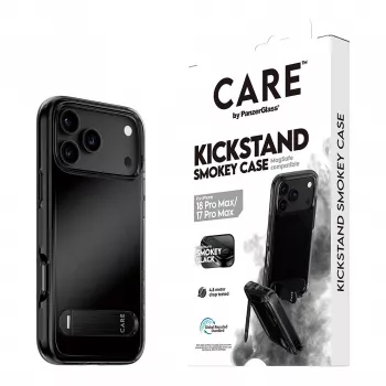CARE by PanzerGlass “Kickstand” dėklas Smokey su juodu MagSafe skirtas iPhone 17 Pro Max