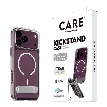 CARE by PanzerGlass dėklas su atrama permatomas su baltu MagSafe skirtas iPhone 17 Pro Max