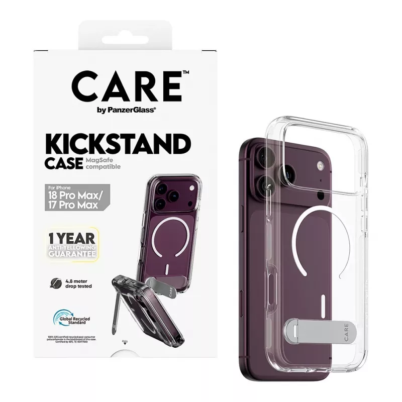 CARE by PanzerGlass dėklas su atrama permatomas su baltu MagSafe skirtas iPhone 17 Pro Max