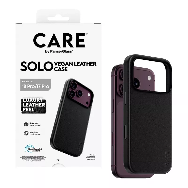 CARE by PanzerGlass Solo vegano odos dėklas juodas su MagSafe, skirtas iPhone 17 Pro