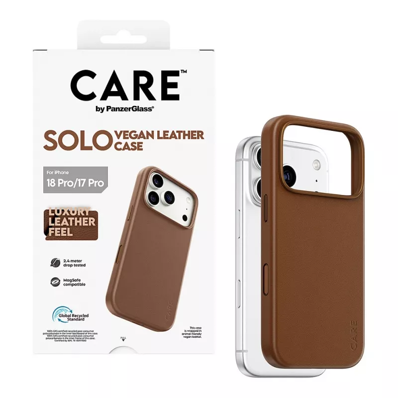 CARE by PanzerGlass Solo vegano odos dėklas rudas su MagSafe, skirtas iPhone 17 Pro