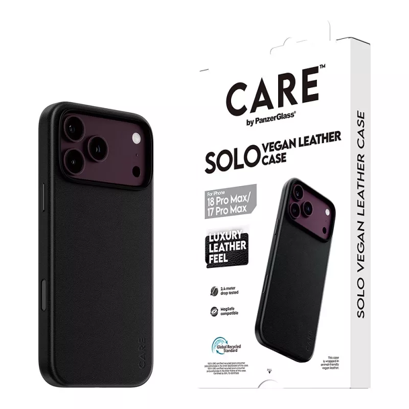 CARE by PanzerGlass Solo vegano odos dėklas su MagSafe, skirtas iPhone 17 Pro Max - juodas