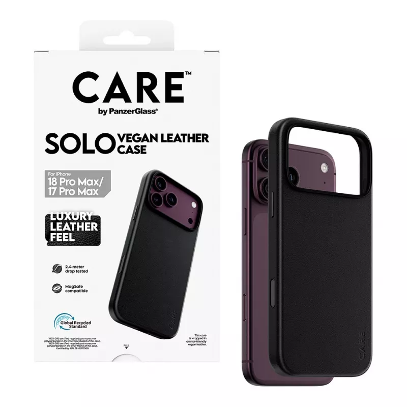 CARE by PanzerGlass Solo vegano odos dėklas su MagSafe, skirtas iPhone 17 Pro Max - juodas