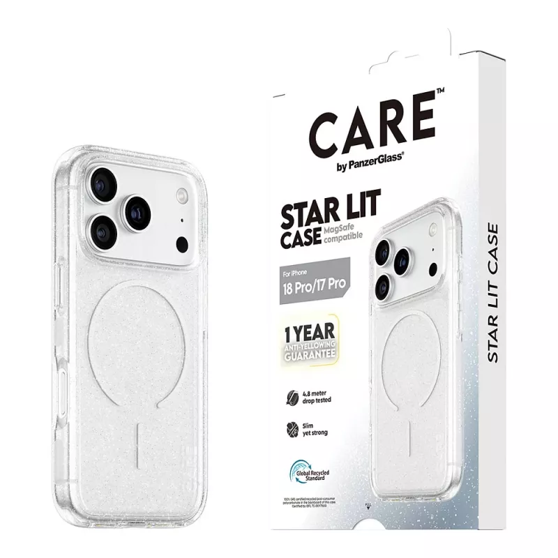 CARE by PanzerGlass Star Lit dėklas su MagSafe, skirtas iPhone 17 Pro - permatomas